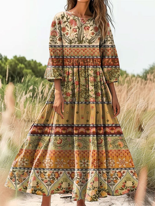 Women's Floral Art Print Cotton Crew Neck Dress