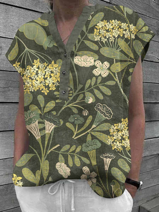 Women's Floral Art Casual Cotton Shirt Tops