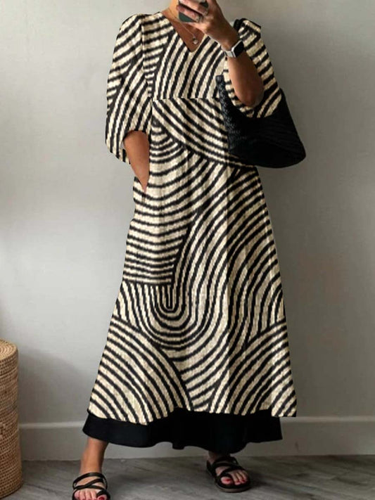 Women'S Line Art Pattern Cotton Dress