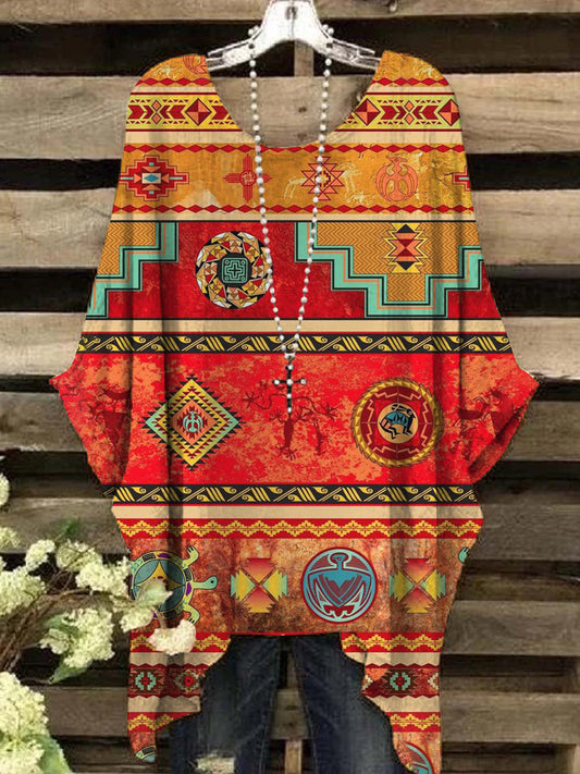 Women's Western Ethnic Abstract Print Irregular Top