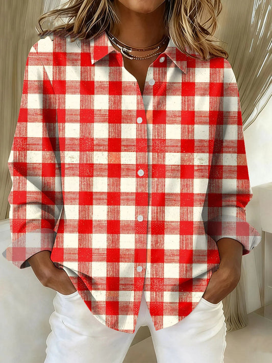Women'S Casual Cotton And Linen Printed Shirt 