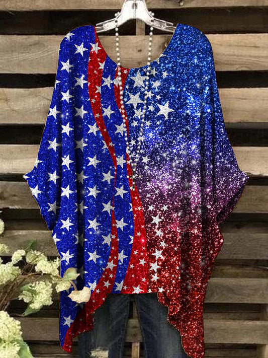 Women's Independence Day Patchwork Star Print Casual Top
