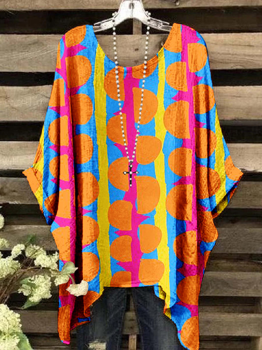 Women's Vintage Multicolor Geometric Pattern Crew Neck Top