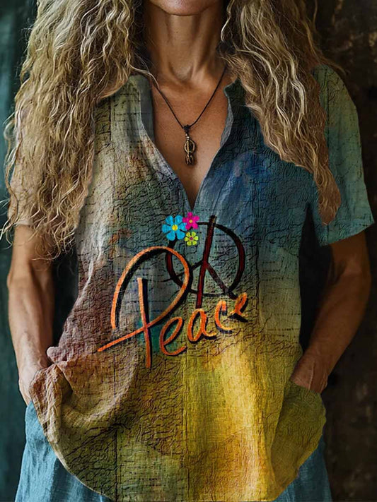 Women's Love Peace Hippie Pattern Art Print Casual Short Sleeve Comfor