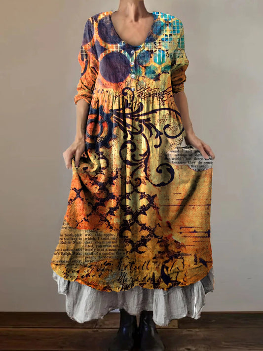 Women's Art Painting Hippie Floral Print V Neck Dress