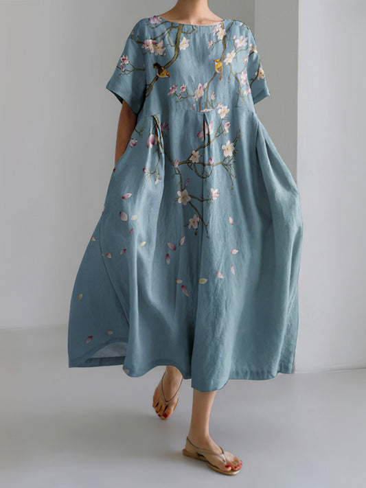 Floral Print Short Sleeve Casual Midi Dress