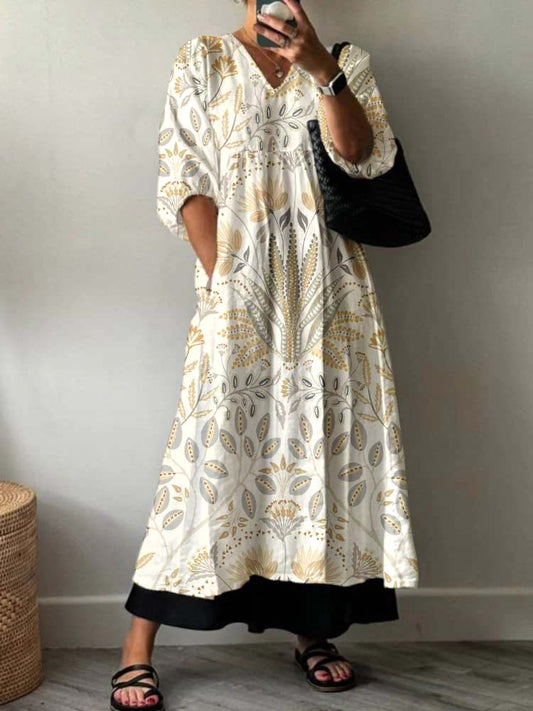 Women's Artistic Holiday Floral Pattern Cotton Dress