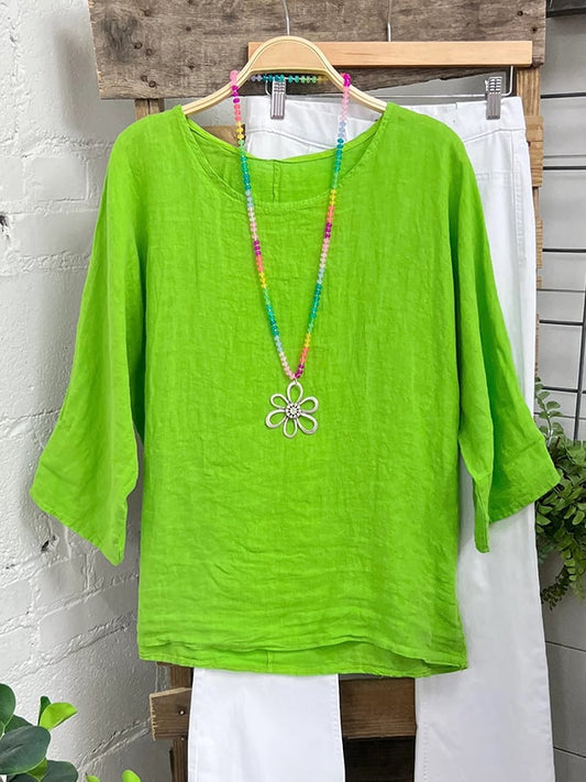 Women's Linen Crew Neck Top