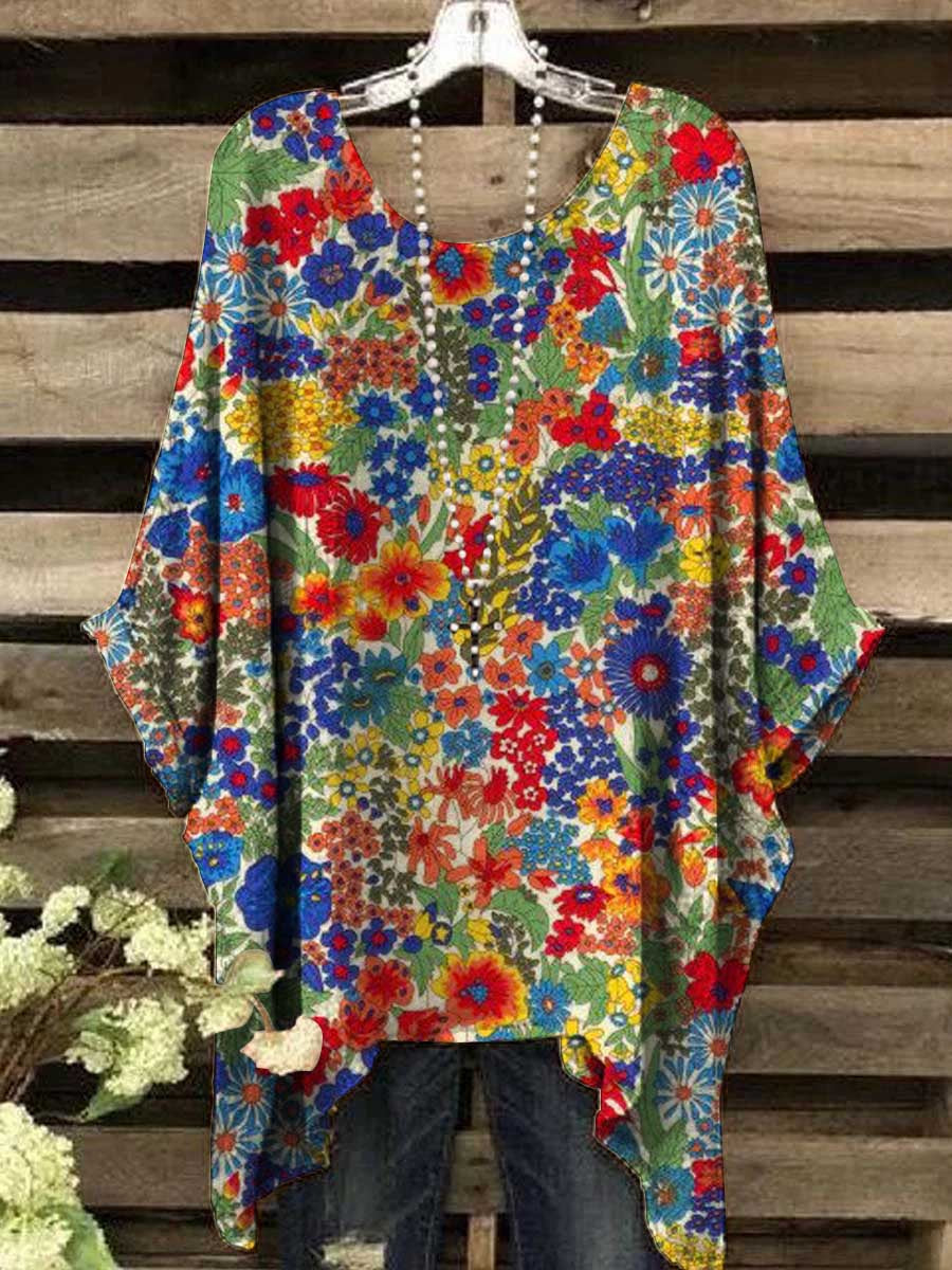Women's Vintage Colorful Floral Pattern Printed Top
