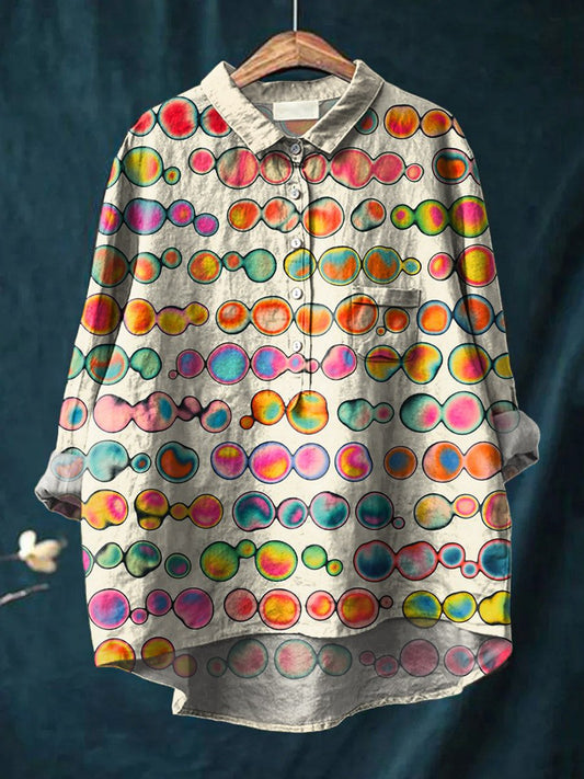 Vintage Abstract Painting Art Print Casual Cotton And Linen Shirt
