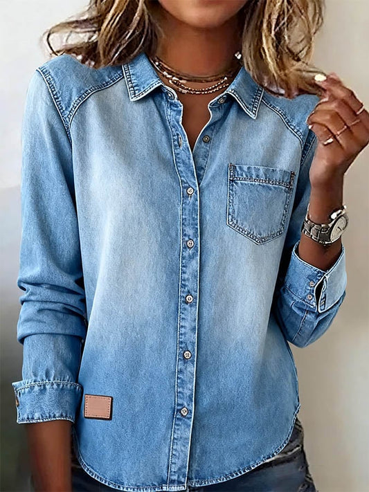 Women'S Solid Washed Denim Shirt 