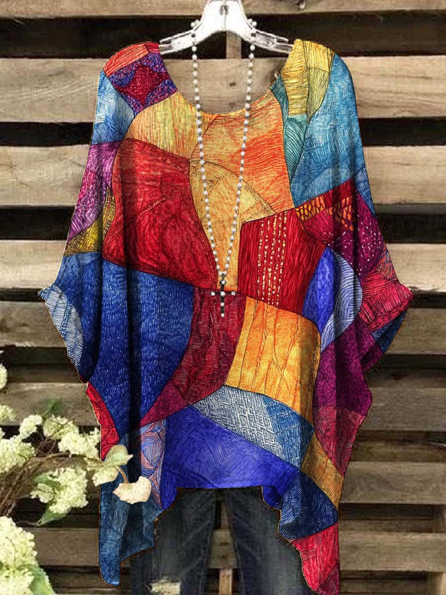 Women's Abstract Colorful Patchwork Printed Casual Top