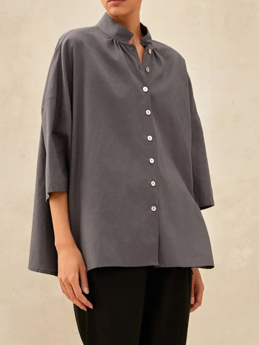 Women's Linen Casual Button Solid Color Blouse