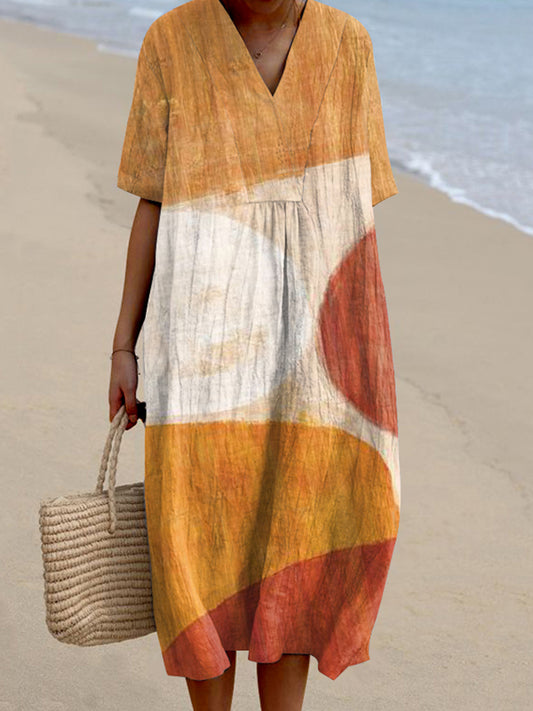 Vintage Color Block Geometric Pattern Women'S Dress