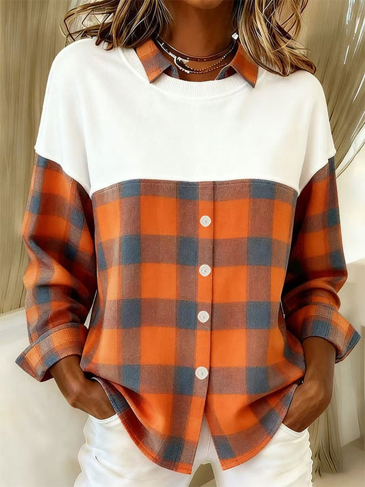 Women's Casual Lapel Plaid Shirt 