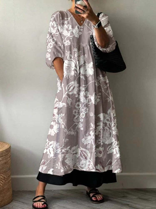 Women'S Holiday Bicolor Poppies PatternPatterned Cotton Dress
