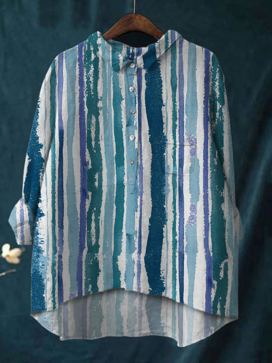 Women's Blue Striped Print Shirt