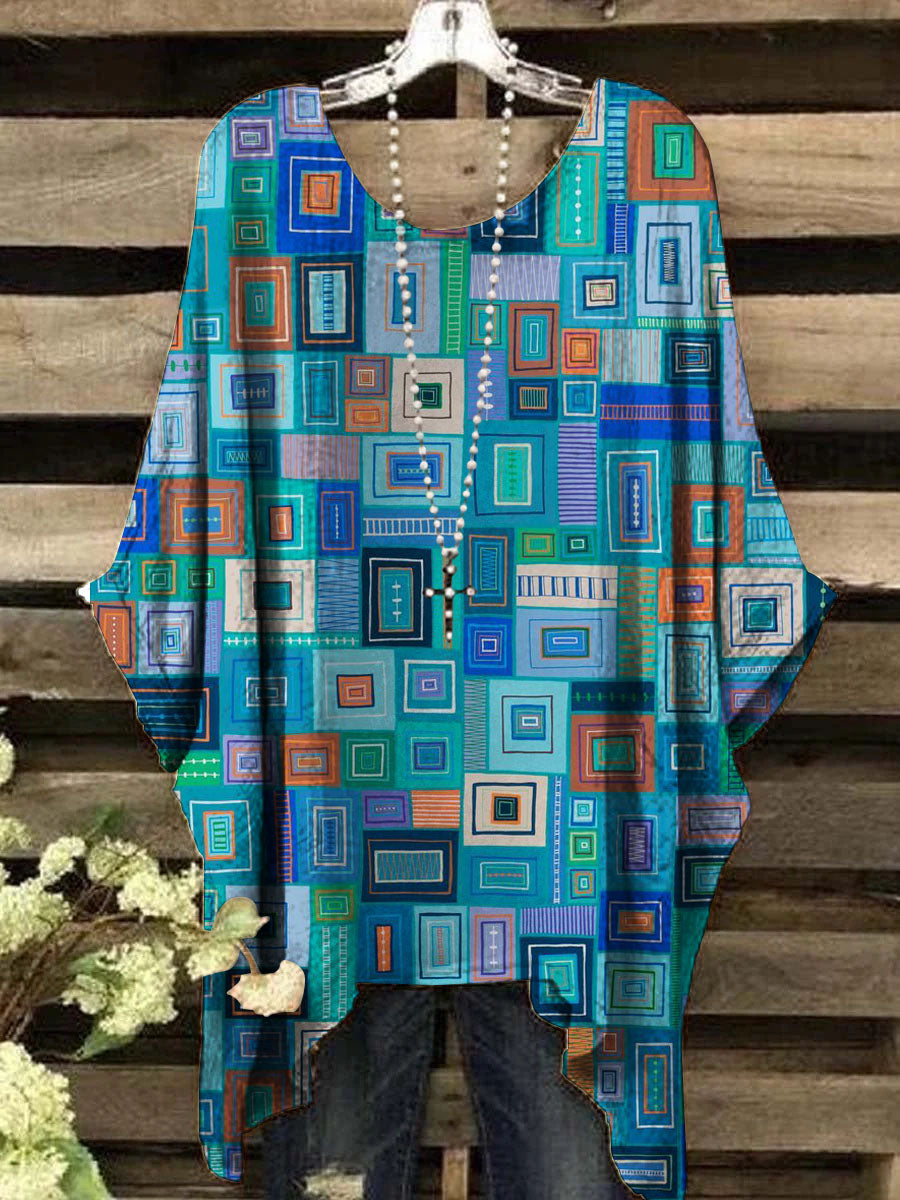 Women's Abstract Color Mosaic Print Casual Top