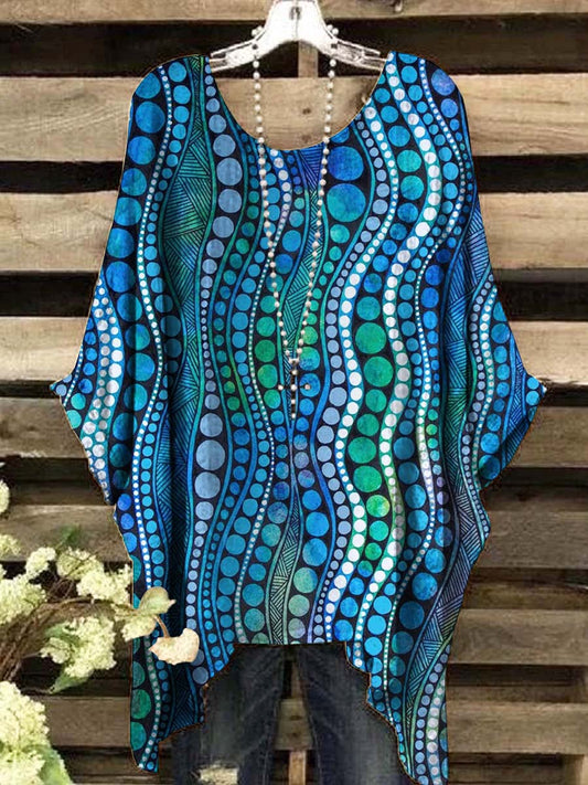 Women's Vintage Abstract Stripe Polka Dot Print Top