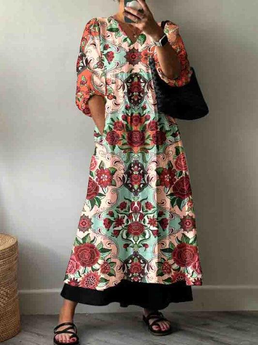 Women'S Retro Floral Pattern Pattern Cotton Dress
