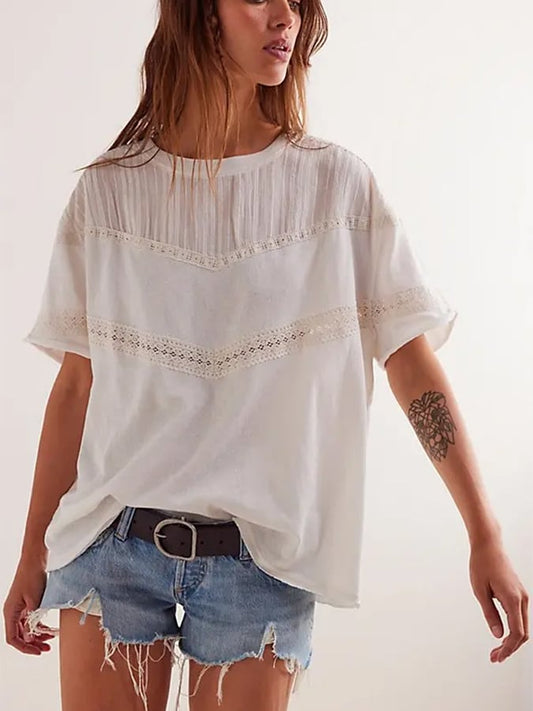 Women's Summer Cotton&Linen Hollow T-Shirt 