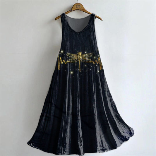 Women's Dragonfly Embellished Pattern Art Print Sleeveless Cotton Pock