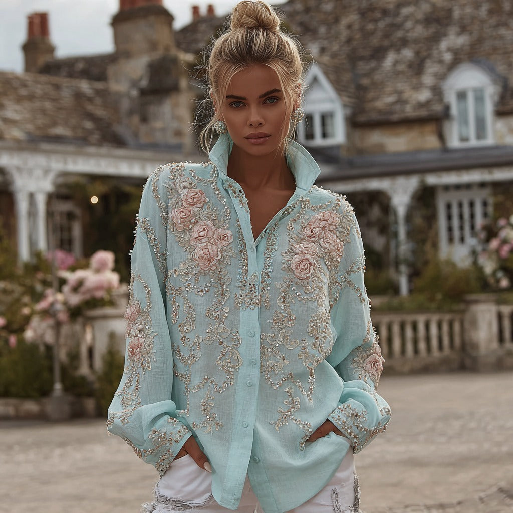 Women's Vintage Bohemian Floral Embroidered Casual Shirt