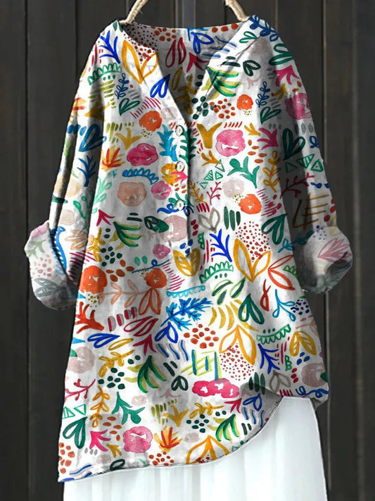Women's Vintage Lovely Floral Art Print Casual Shirt