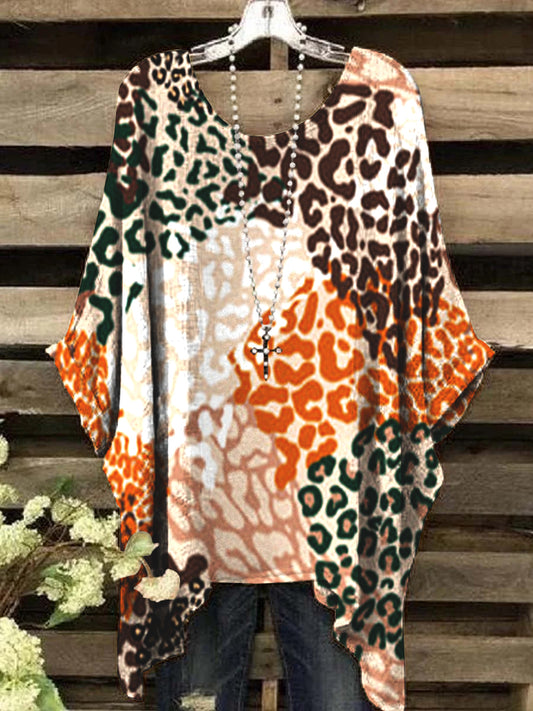 Women's Vintage Colorful Irregular Leopard Pattern Top