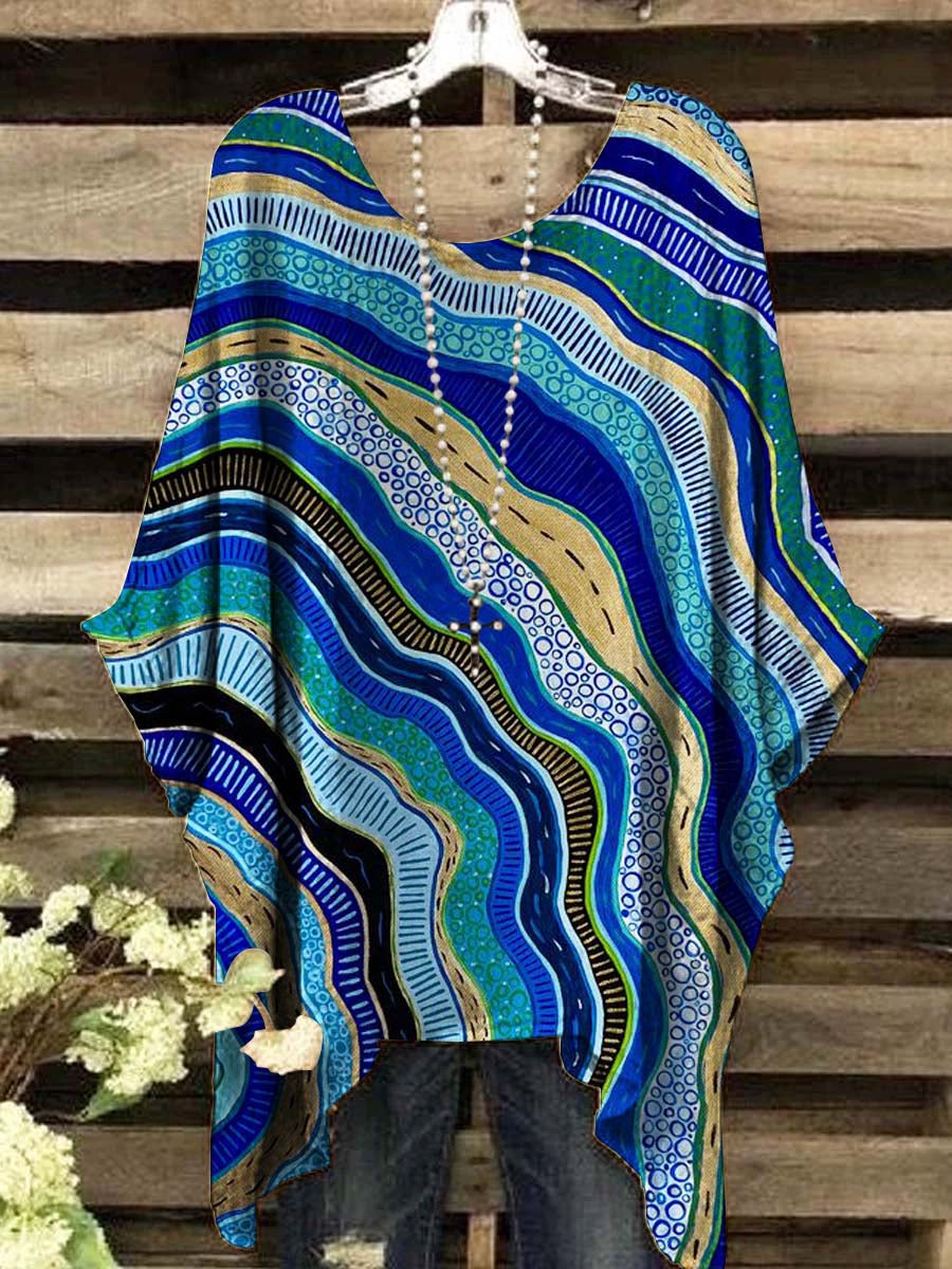 Women's Art Abstract Wave Print Casual Top