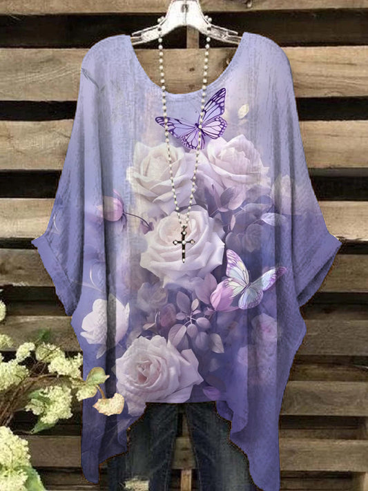 Women's Butterfly Floral Design Print Top