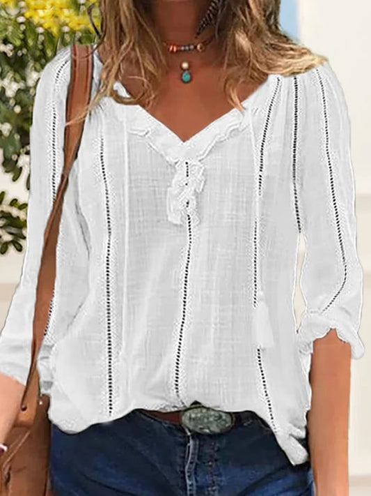 Women's Cotton Linen Casual V Neck Top