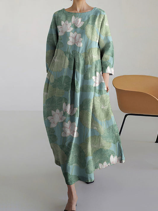 Water Lily Art Round Neck Dress