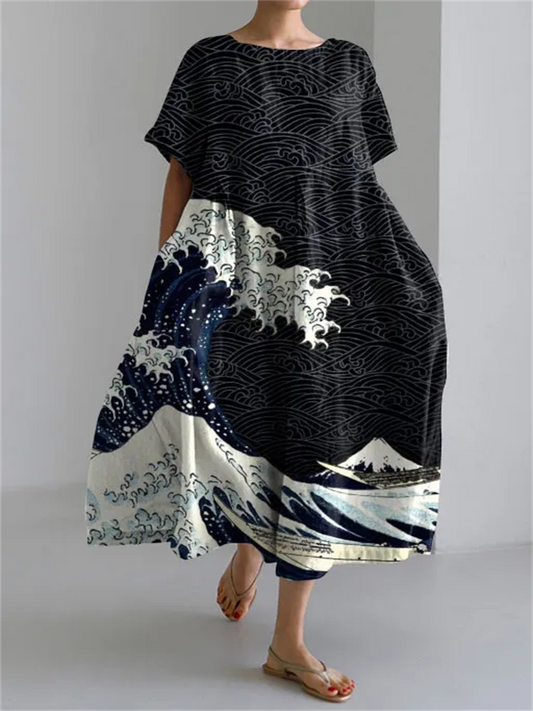 Casual Japanese Style Marine Loose Short-sleeved Dress