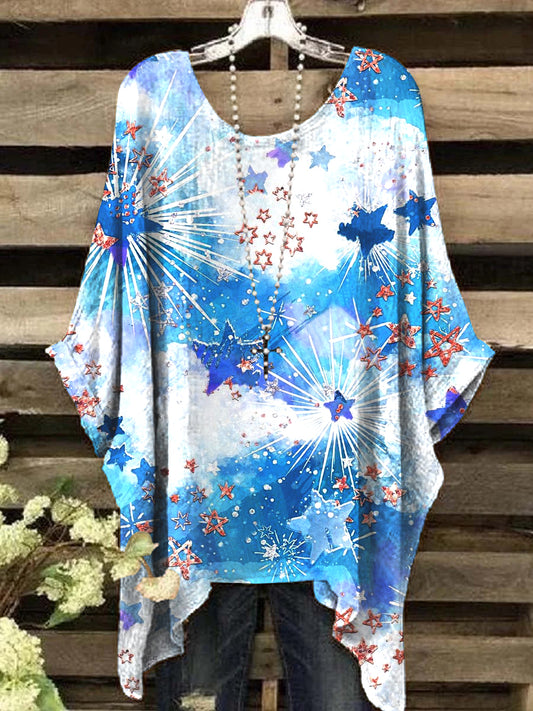 Women's Fantasy Galaxy Star Pattern Crew Neck Top
