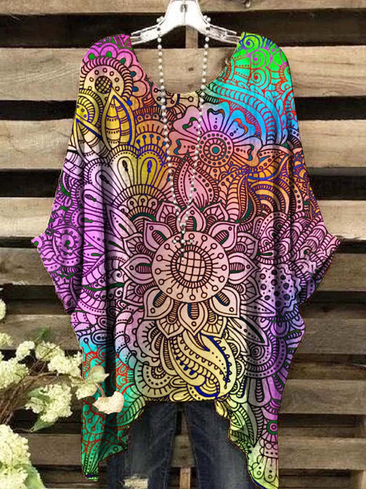 Women's Art Colorful Gradient Mandala Print Casual Top