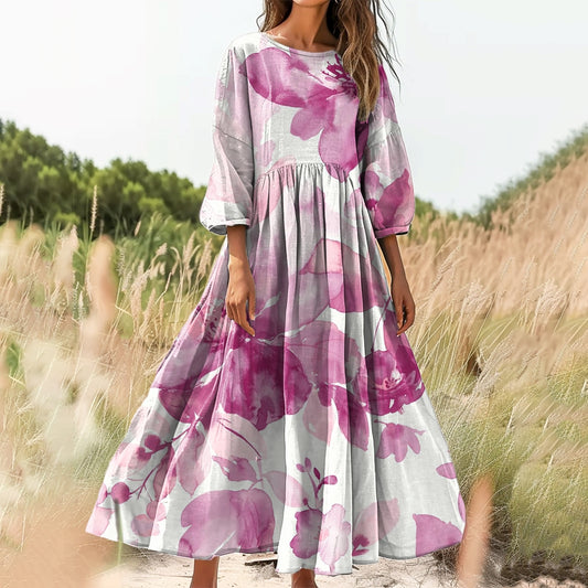Women's Floral Art Print Cotton Crew Neck Dress