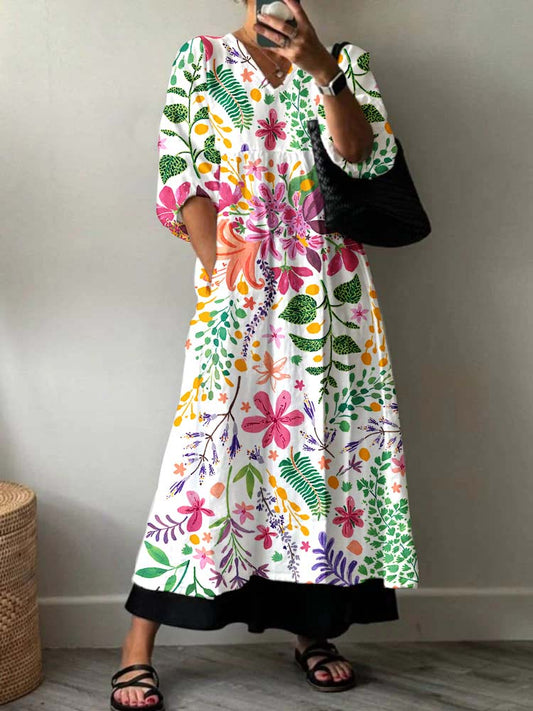 Women's Artistic Floral Holiday Floral Pattern Cotton Dress