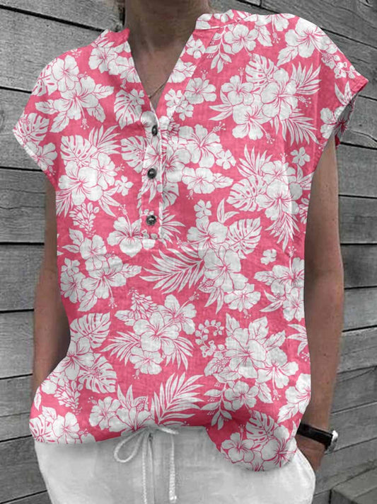 Women's Floral Art Casual Cotton Shirt Tops