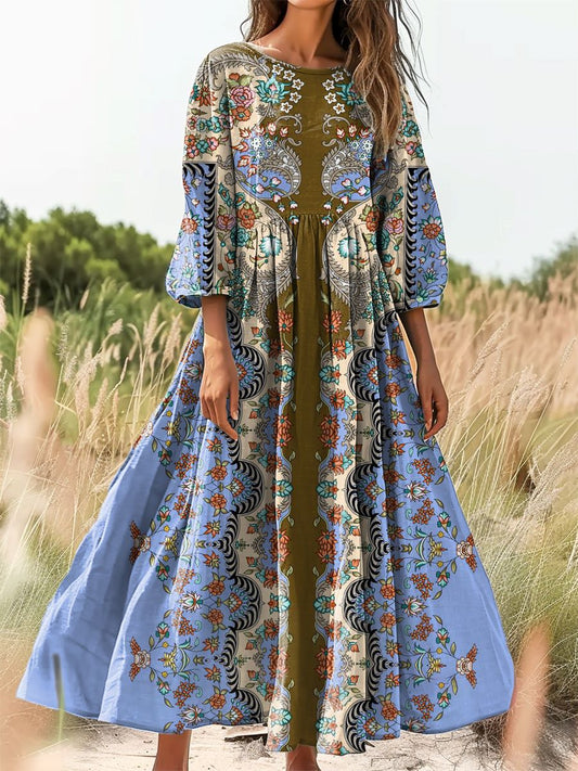 Women's Floral Art Print Cotton Crew Neck Dress