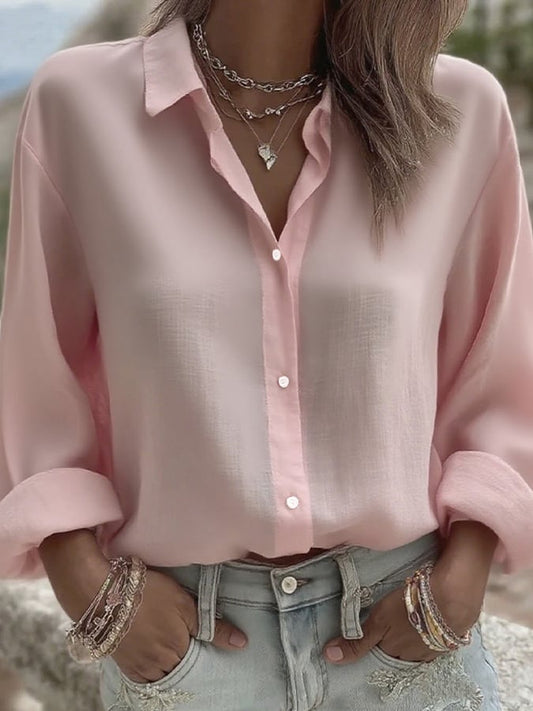 Women'S Casual Solid Color Long-Sleeved Shirt 