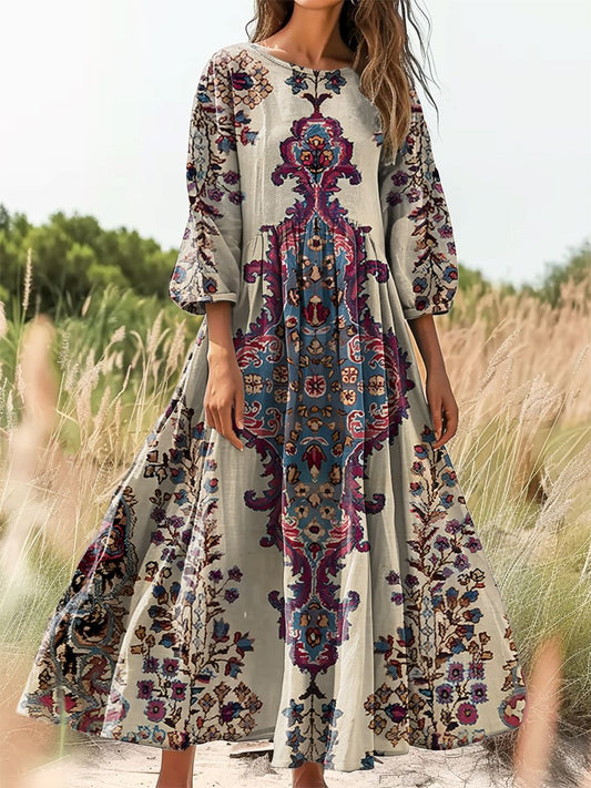 Women's Floral Art Print Cotton Crew Neck Dress