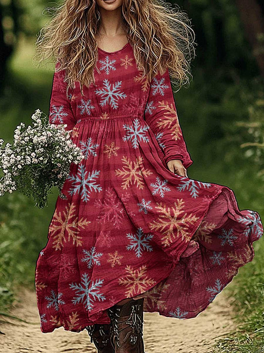 Women's Christmas Tree Pattern Cotton and Linen Dress