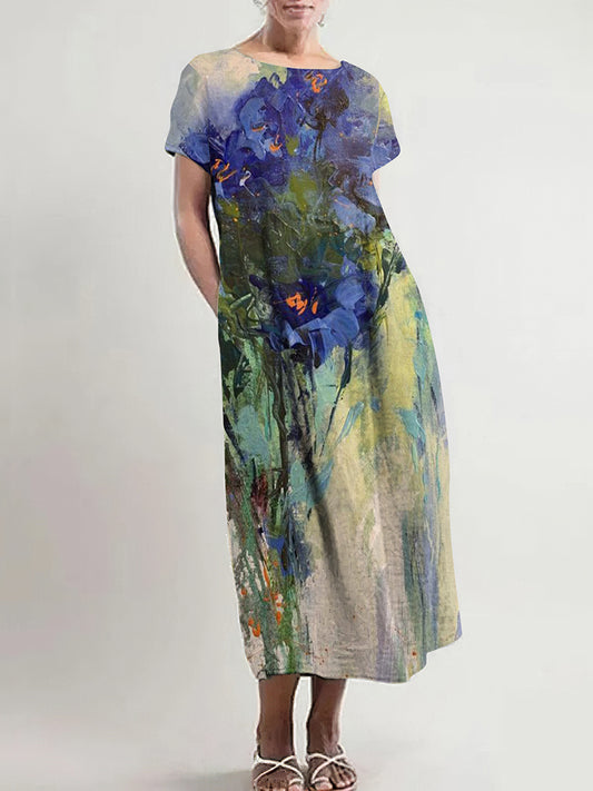 Oil Painting Floral Pattern Women'S Dress