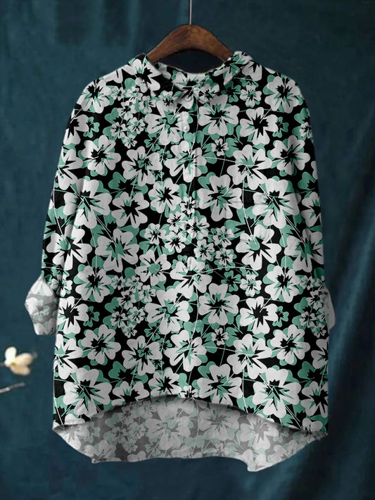 Women's Elegant Retro Geometric Flower Print Shirt