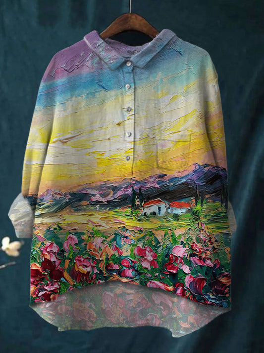 Women's Colorful Oil Painting Print Shirt